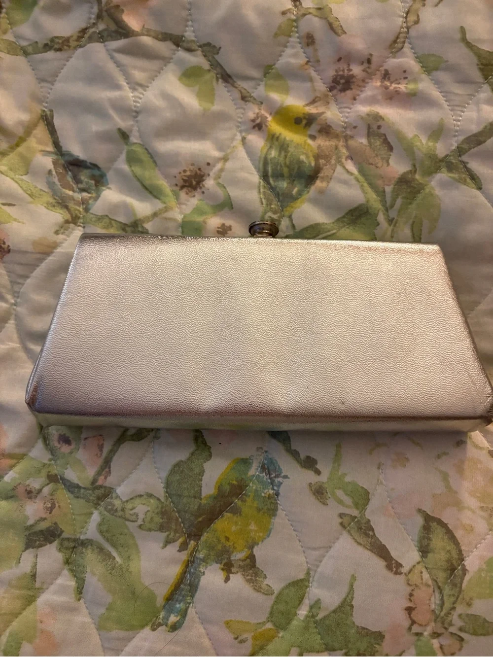 Vintage Silver Metallic Frame Clutch Purse Floral Brooch Pin Evening Bag Mad Men